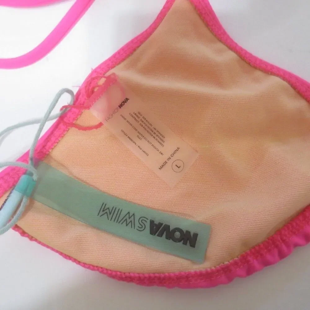 Fashion Nova Maui Pink Mix & Match Triangle Bikini Top & Side Tie Bikini Bottoms